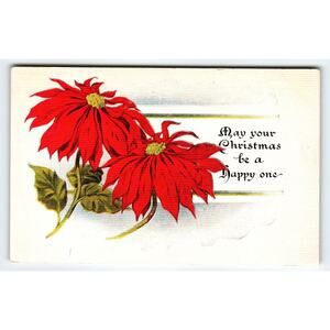 Vintage Christmas Postcard Red Poinsettia Flowers The Gibson Art Co.